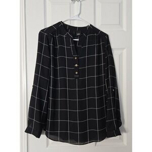 New Directions‎ Womans Long Sleeve Blouse Size Small black Pinstrips